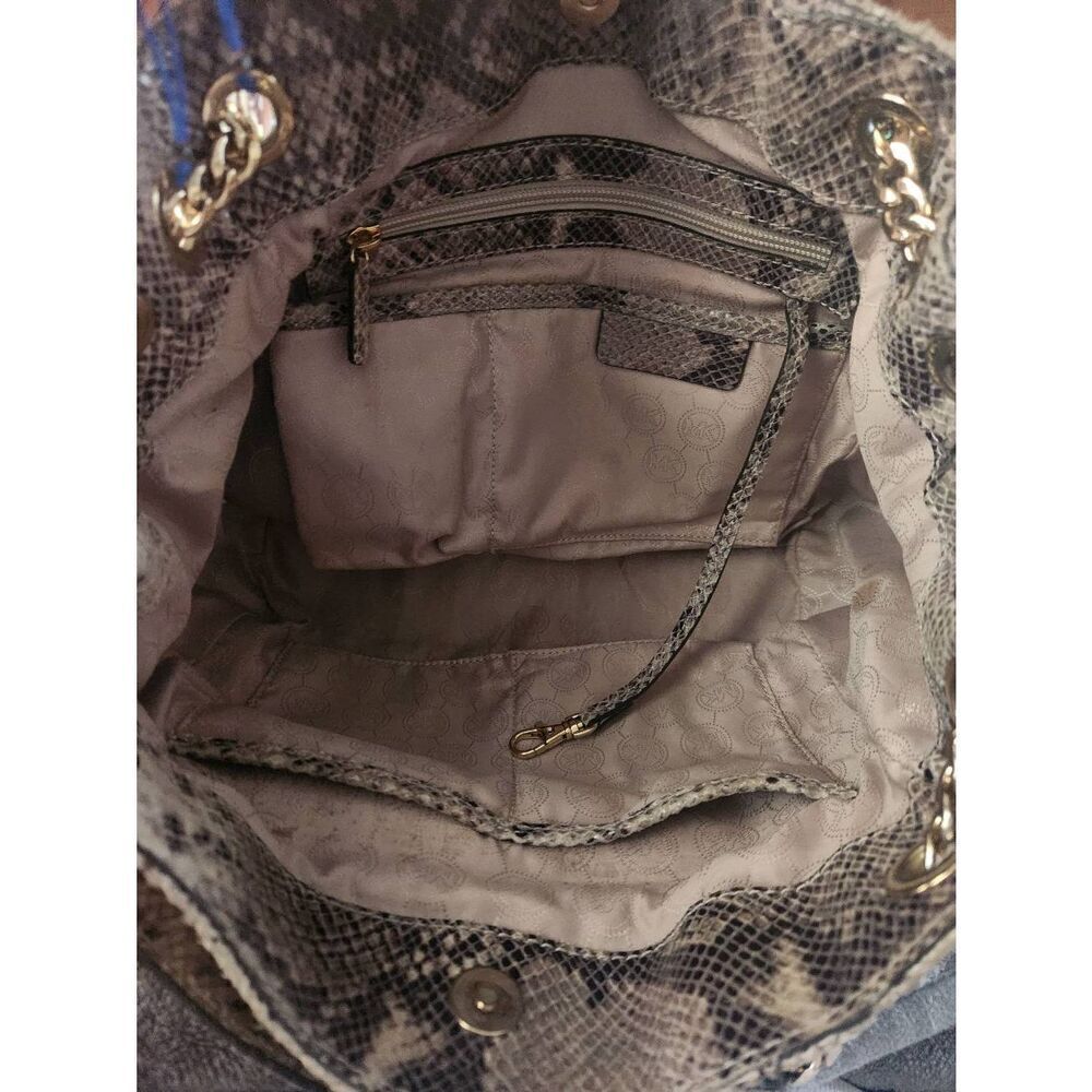Michael Kors Jet Set Chain Snakeskin embossed Gather Shoulder Tote with CROSSBOD - Picture 11 of 14